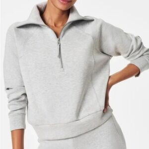 NEW SPANX AirEssentials Half-Zip Sweatshirt Light Heather Gray